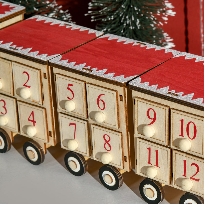 Calendario Avvento di Natale a forma di Treno 40x8x11 cm con Luce LED in Compensato-7
