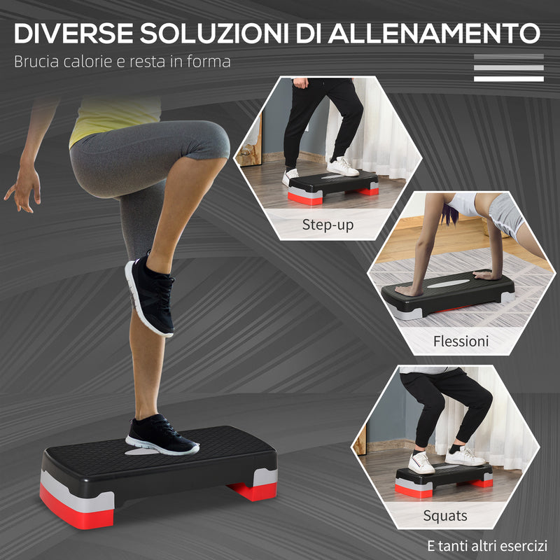 Step Fitness per Aerobica 68x29xh10-15 cm Altezza Regolabile in Plastica Nero e Rosso-5