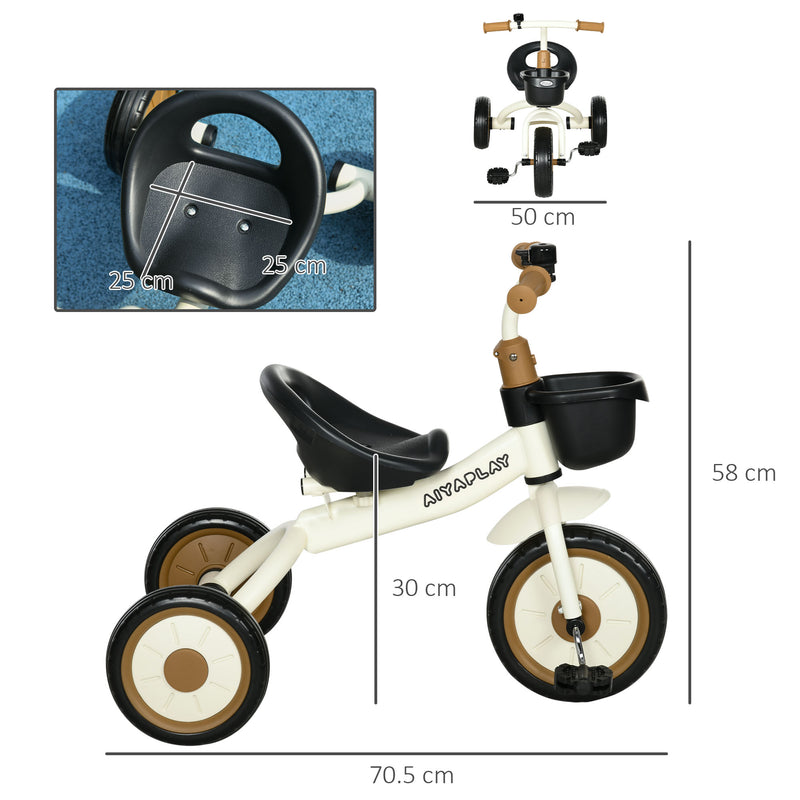 Triciclo per Bambini 70,5x50x58 cm con Seduta Regolabile e Campanello in Metallo Bianco-3