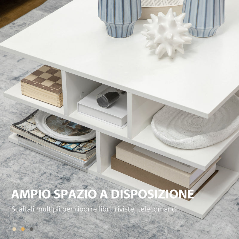 Tavolino da Caffè a 2 Livelli 70x70x36,5 cm con Ripiani Aperti in Truciolato Bianco-5