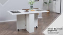 Table pliante peu encombrante en bois blanc avec roulettes