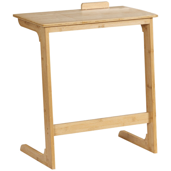 acquista Table de canapé en forme de C 60x33x67 cm avec plateau inclinable sur 5 niveaux en bois de bambou naturel