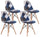 Lot de 4 Chaises 85x48x54 cm en Tissu Patchwork Bleu et Blanc pour Intérieur