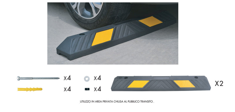 Set 2 Fermaruota Auto in Gomma Vulcanizzata 90x15x10 cm Arc Rubber ARC 9000 Kit-9