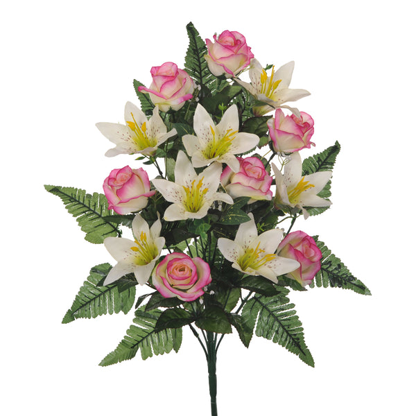 prezzo Lot de 2 bouquets de façade artificiels composés de 14 roses et lys H 55 cm