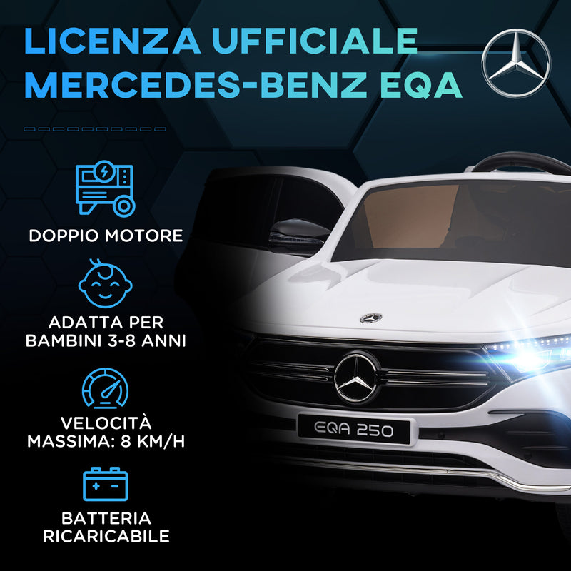 Macchina Elettrica per Bambini 12V con Licenza Mercedes EQA 250 Bianca-4