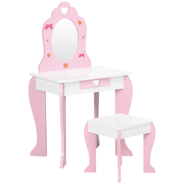 Miroir jouet enfant 50x36,5x89,5 cm avec tabouret en MDF blanc et rose acquista