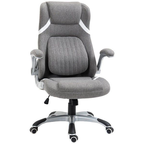 Chaise de bureau présidentielle 68x76x109-117 cm avec soutien lombaire en tissu respirant effet lin gris acquista