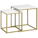 Set 2 Tavolini Impilabili con Piano Quadrato in Acciaio e Truciolato Bianco e Oro-1