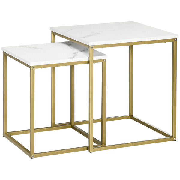 acquista Lot de 2 tables basses empilables à plateau carré en acier et aggloméré blanc et doré