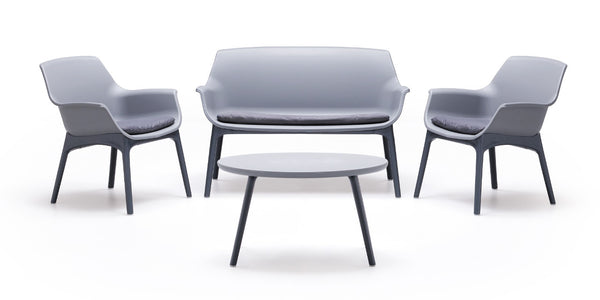 online Ensemble de jardin canapé fauteuils et table basse en polypropylène gris Vandi