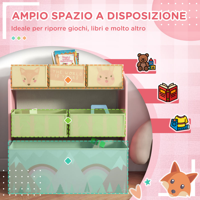Scaffale Portagiochi per Bambini 63x30x66 cm 6 Contenitore Rimovibili Rosa-4