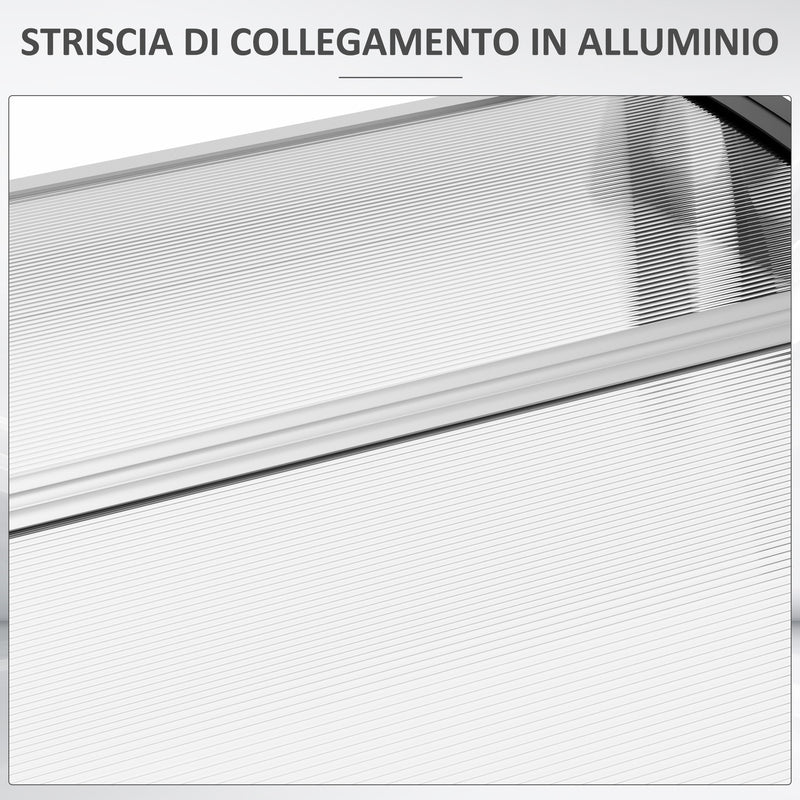 Pensilina Tettoia Moderna 90x150x25 cm in Policarbonato PP e Alluminio Trasparente-7