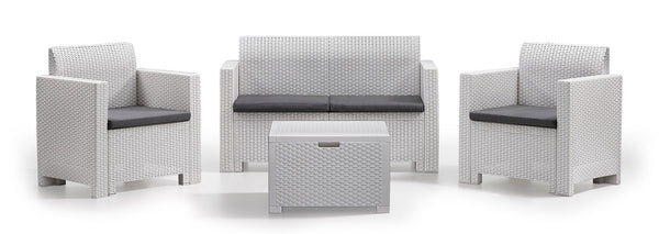 prezzo Salon de jardin canapé 2 fauteuils et table basse en polypropylène blanc