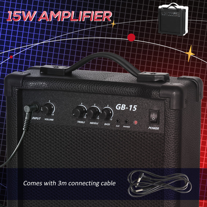 Basso Elettrico 4 Corde con Amplificatore 15W e Accessori Blu Scuro-6