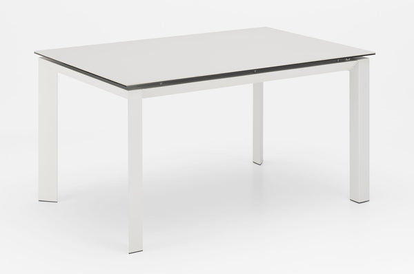 acquista Table Extensible 140/220x90x75 cm en Métal avec Plateau en Céramique sur Verre Blanc