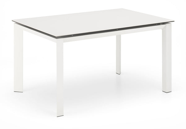 Table Extensible 140/220x90x75 cm en Métal avec Plateau en Céramique sur Verre Marbre Blanc sconto