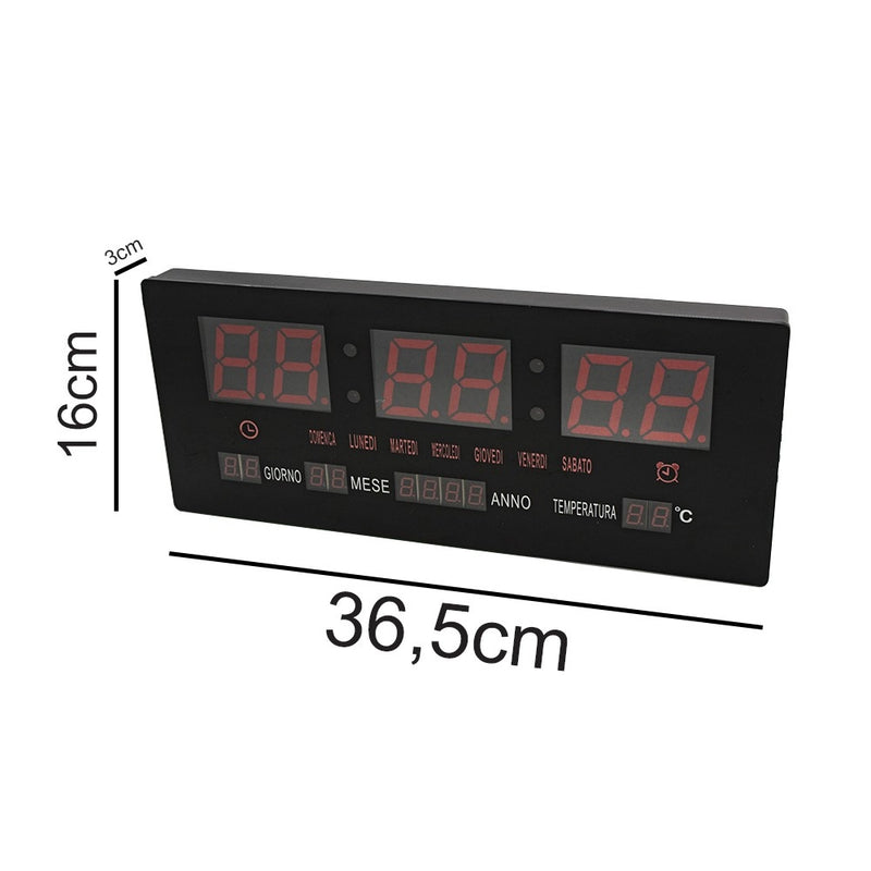 Orologio Digitale da Parete 36x16x3 cm a LED con Calendario e Temperatura-6
