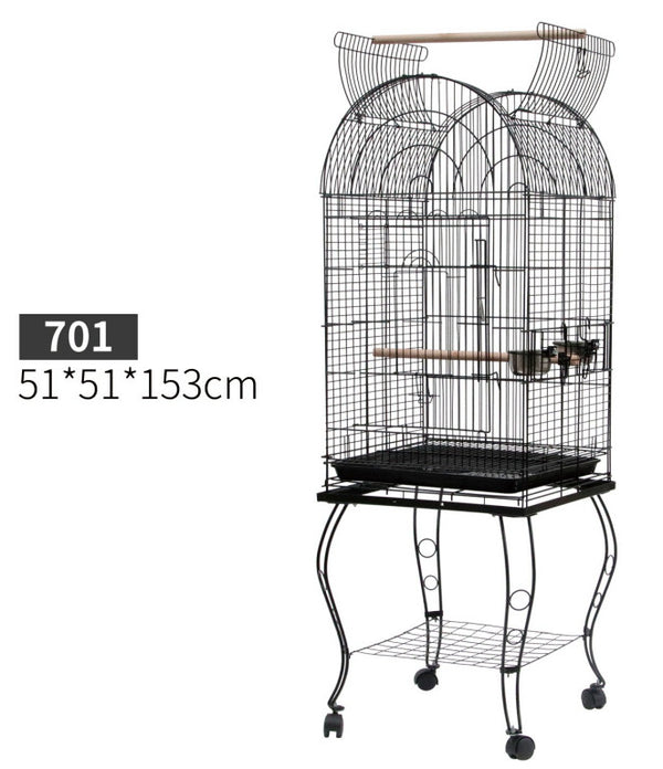 sconto Cage Volière pour Oiseaux et Canaris 51x51x153 cm avec Roues en Métal Noir