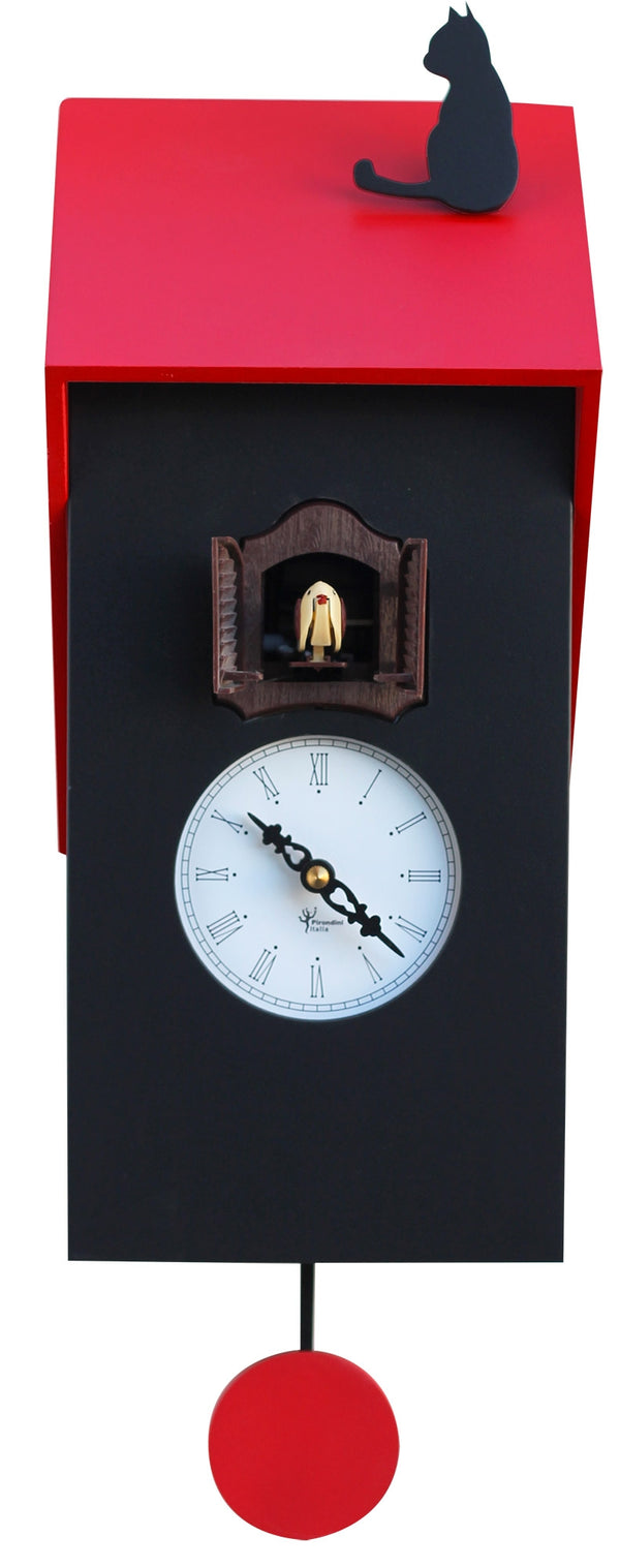 acquista Horloge Coucou Murale 17x37x12 cm avec Pirondini Chat Italie Vicenza Noir et Rouge