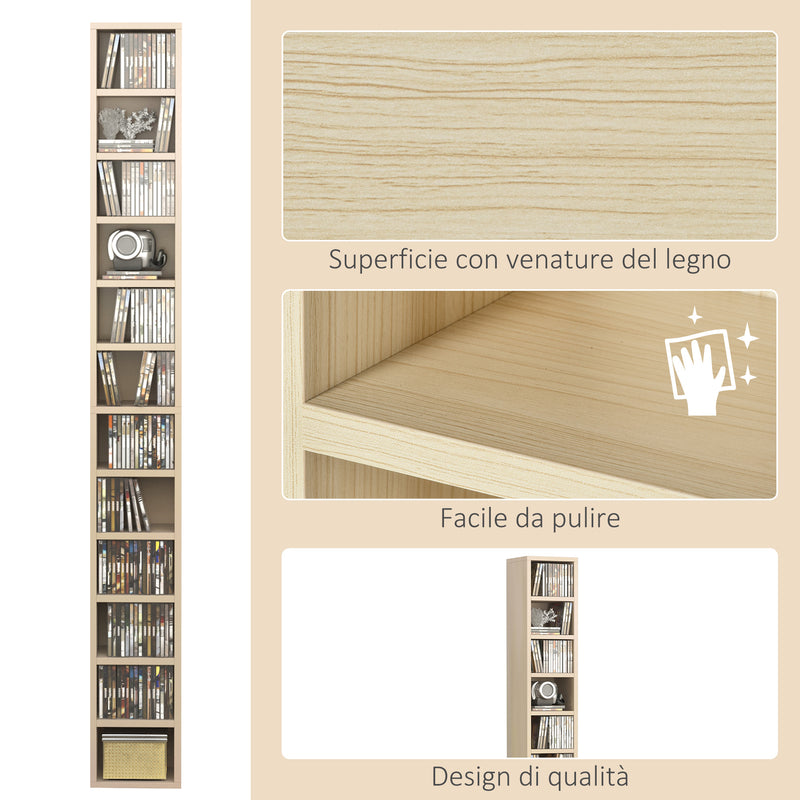 Mobile Libreria Porta CD a 12 Ripiani per 204 CD 21x20x175 cm in MDF e Truciolato Naturale-5
