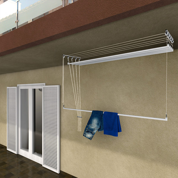 Sèche-linge au plafond peu encombrant pour l'intérieur et l'extérieur avec 5 mâts de 200 cm (hauteur de plafond 280 cm) Stindinik acquista