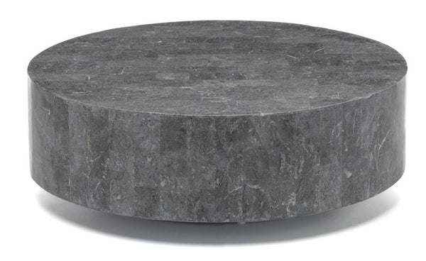 Tavolino da Salotto Rotondo Ø85x29 cm Rivestimento in Pietra Fossile Round 1 Grigio-1