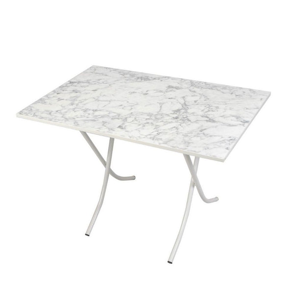 sconto Table pliante 60x90x75 cm marbre blanc et pieds blancs