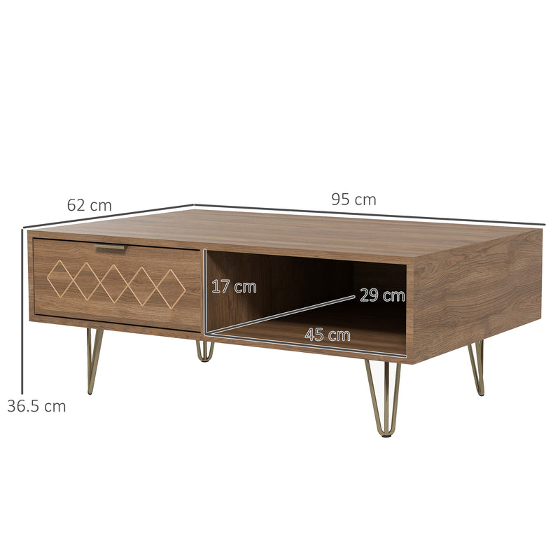 Tavolino da Caffè 95x62x36,5 cm in Truciolato e Metallo Oro e Legno Naturale-3