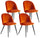 Lot de 4 Chaises Rembourrées 49x52x79 cm en Velours Orange et Noir