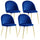 Lot de 4 Chaises Rembourrées 49x52x79 cm en Velours Bleu et Doré