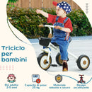 Triciclo per Bambini 70,5x50x58 cm con Seduta Regolabile e Campanello in Metallo Bianco-4