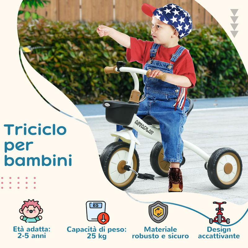 Triciclo per Bambini 70,5x50x58 cm con Seduta Regolabile e Campanello in Metallo Bianco-4