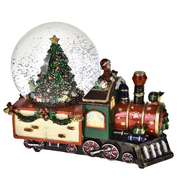 Boîte à Musique de Noël Locomotive avec Boule de Verre 25,5 cm en Résine prezzo