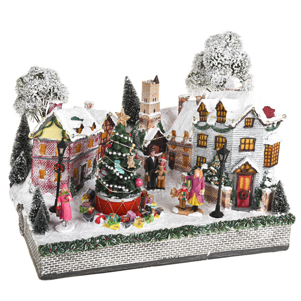 prezzo Village de Noël avec Cadeaux Lumières Musique et Mouvement 35 cm en Résine