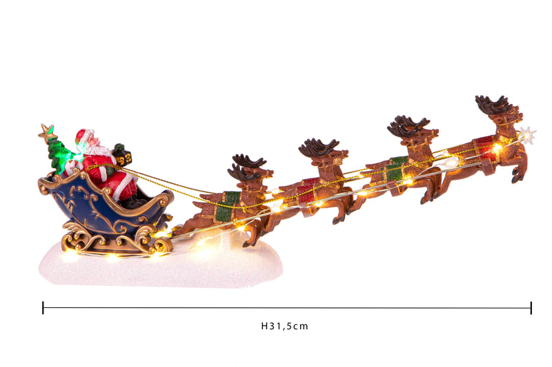 Babbo Natale su Slitta con Renne Luci Led 31,5 cm in Resina-2