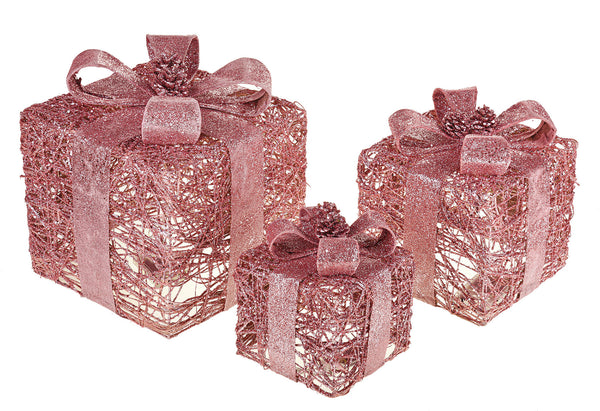 online Coffret Cadeau 3 Pièces avec 65 Led H25 cm en Rotin Rose