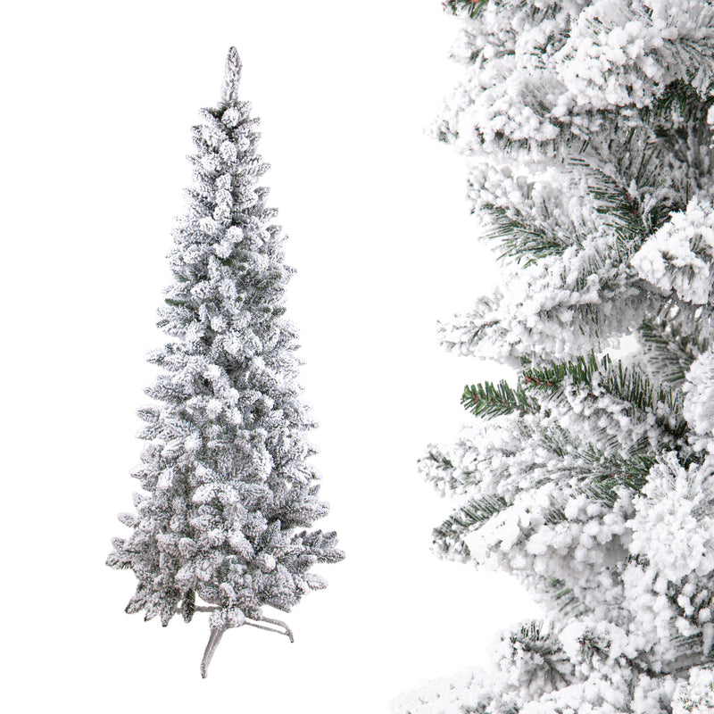 Albero di Natale Artificiale H210 cm Abete Douglas Slim con Neve 669 Tips Verde-1