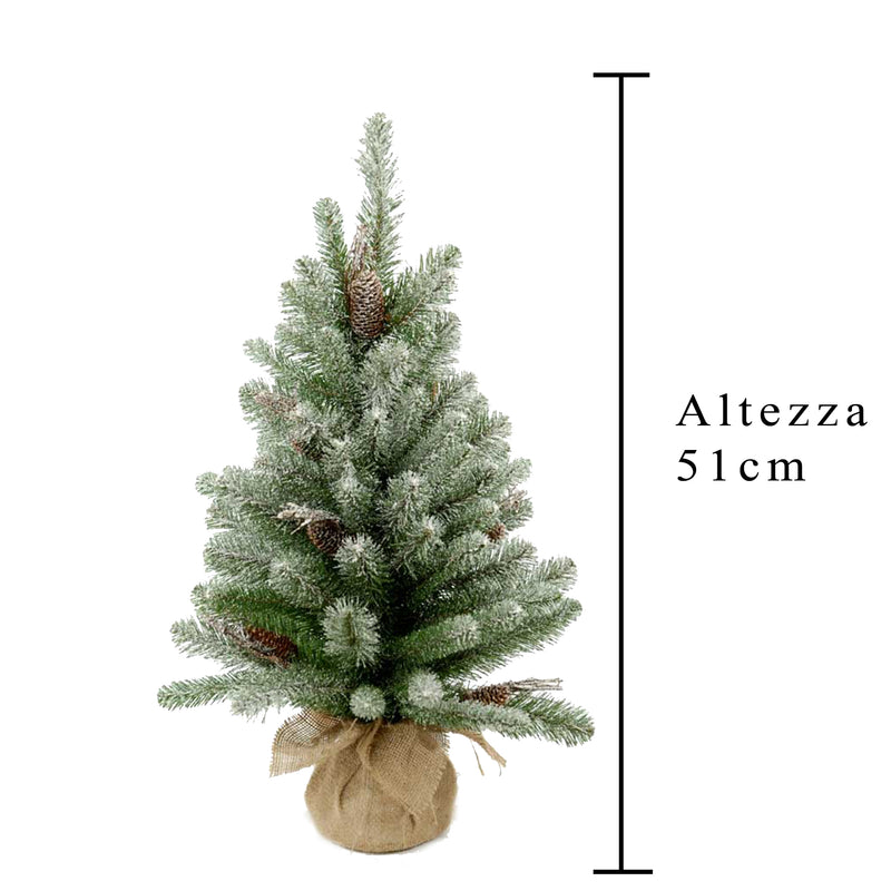 Set 2 Mini Albero di Natale Artificiale H45 cm Abete innevati con Pigne 43 Tips Verde-2