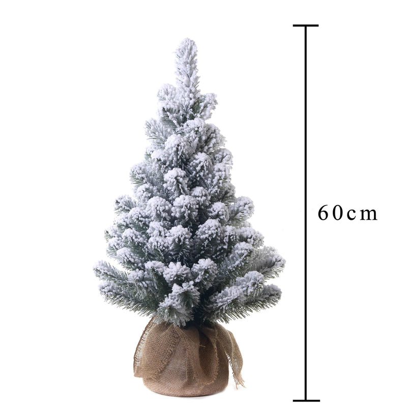 Mini Albero di Natale Artificiale H75 cm Abete con Sacco e Neve 62 Tips Verde-2