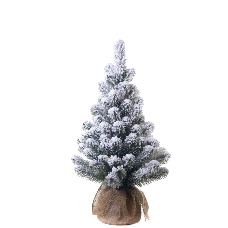 Mini Albero di Natale Artificiale H75 cm Abete con Sacco e Neve 62 Tips Verde-1