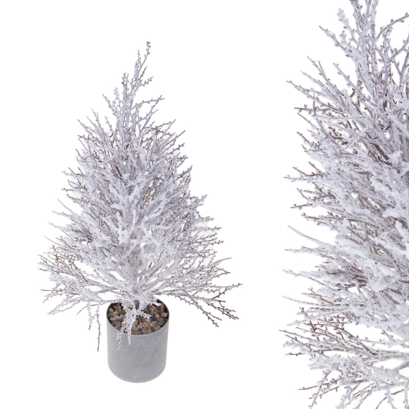 Set 2 Mini Albero di Natale Artificiale Abete H57 cm Spoglio con Neve Verde-1