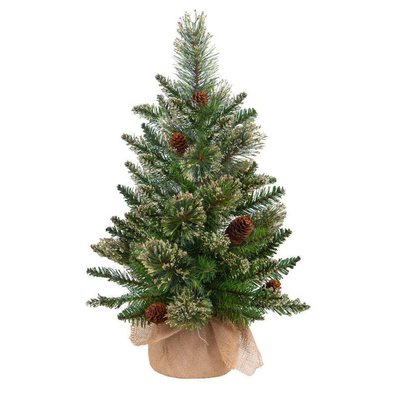 Mini Albero di Natale Artificiale Abete H60 cm con Sacco e Glitter e 60 Tips Verde-1