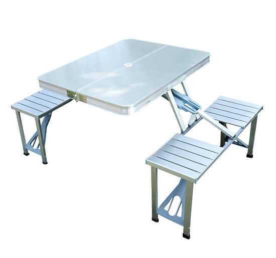 online Tavolo da Campeggio Richiudibile Portatile con 4 Sedie  in Alluminio Argento
